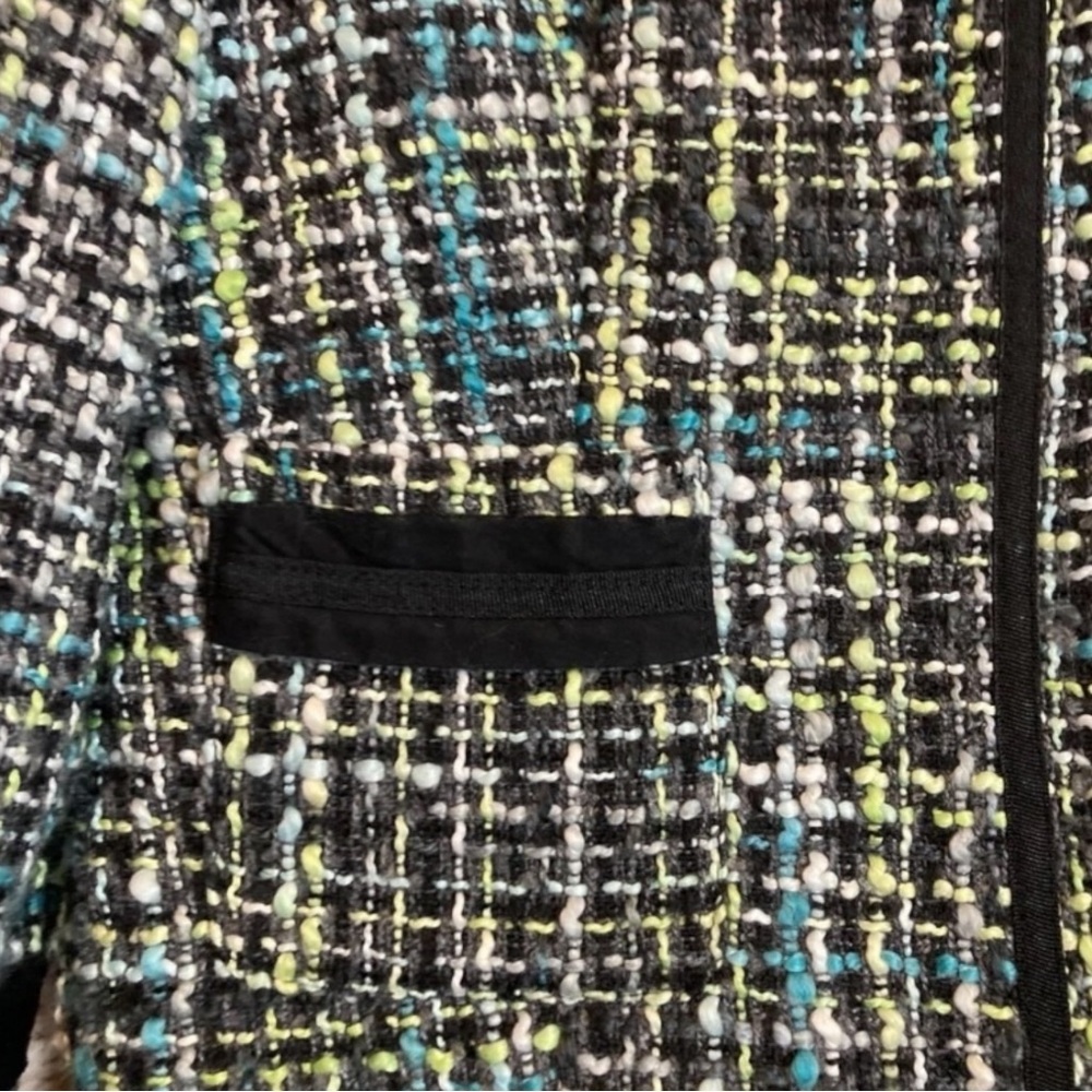 SANDRO ✘ Preppy Turquoise Black Tweed Jacket Midi Skirt Suit 2 Pc Set Office, L - Picture 8 of 12